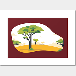 Background Africa Safari Cartoon Inland Savanna Posters and Art